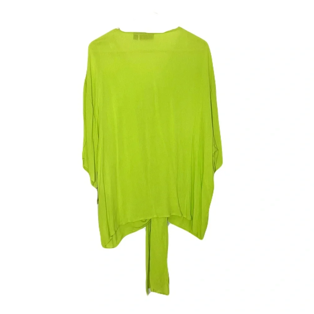 Nina Leonard Plus Size Lime Green V-Neck Tie Front Blouse - Picture 2 of 9